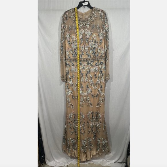 NWT $798 Mac Duggal [ 14 ] Floral Embroidered Long Sleeve Trumpet Gown Nude Q624 - Picture 6 of 16